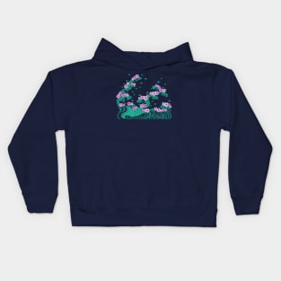 Green Waves and Pink Cherry Flowers in Japanese Art Style Design Kids Hoodie